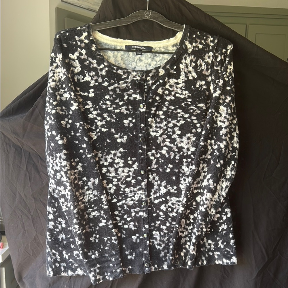Chadwicks Black and White 3/4 Sleeve Peter Pan Collar Blouse